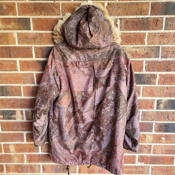 IZZI 90s Earth Tone Fox Fur Hooded Puffer Coat - Picture 3 of 11